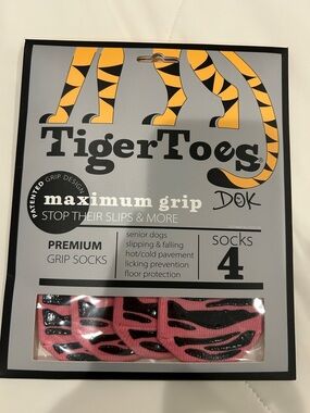 TigerToes Maximum Grip Dog Socks - Pink with Black Grip